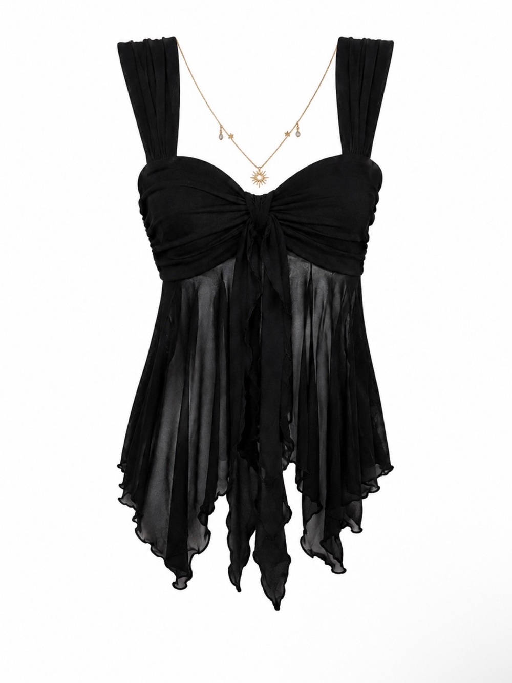 ON HOLD DONT BUY) Black Chiffon Handkerchief-Hem Tank Top